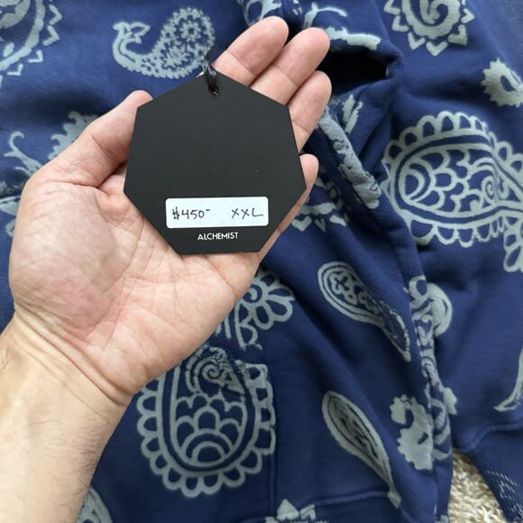 NWT $450 Alchemist Paisley Print Blue Cotton Hoodie Distressed Men’s Size XXL - Picture 10 of 15